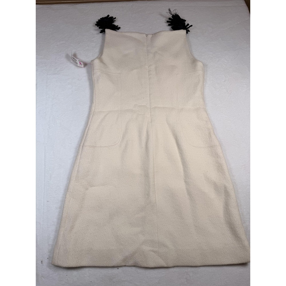 Creatures Of The Wind Dress Womens 8 White Wool Shift Beaded Sleeveless Pockets